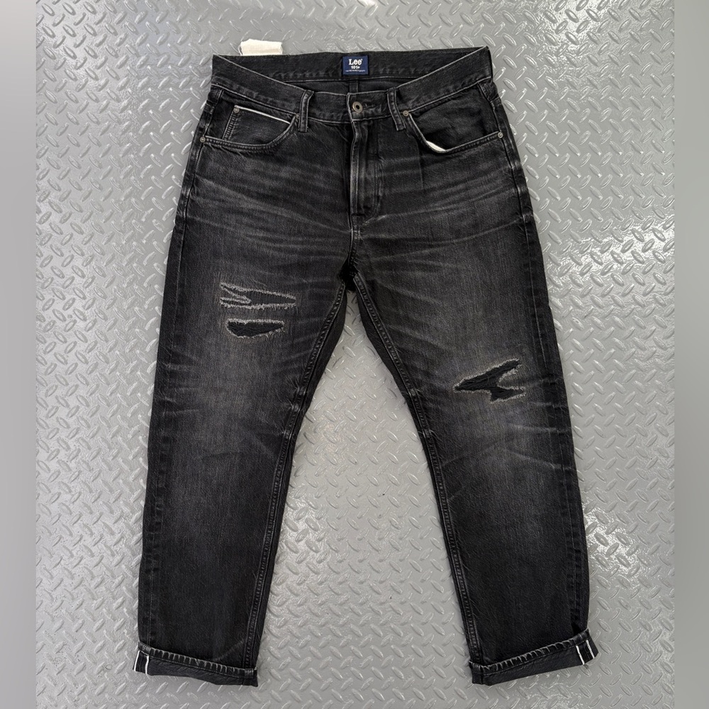 Lee 101+ Faded/Distressed Black Faded Selvedge Denim
